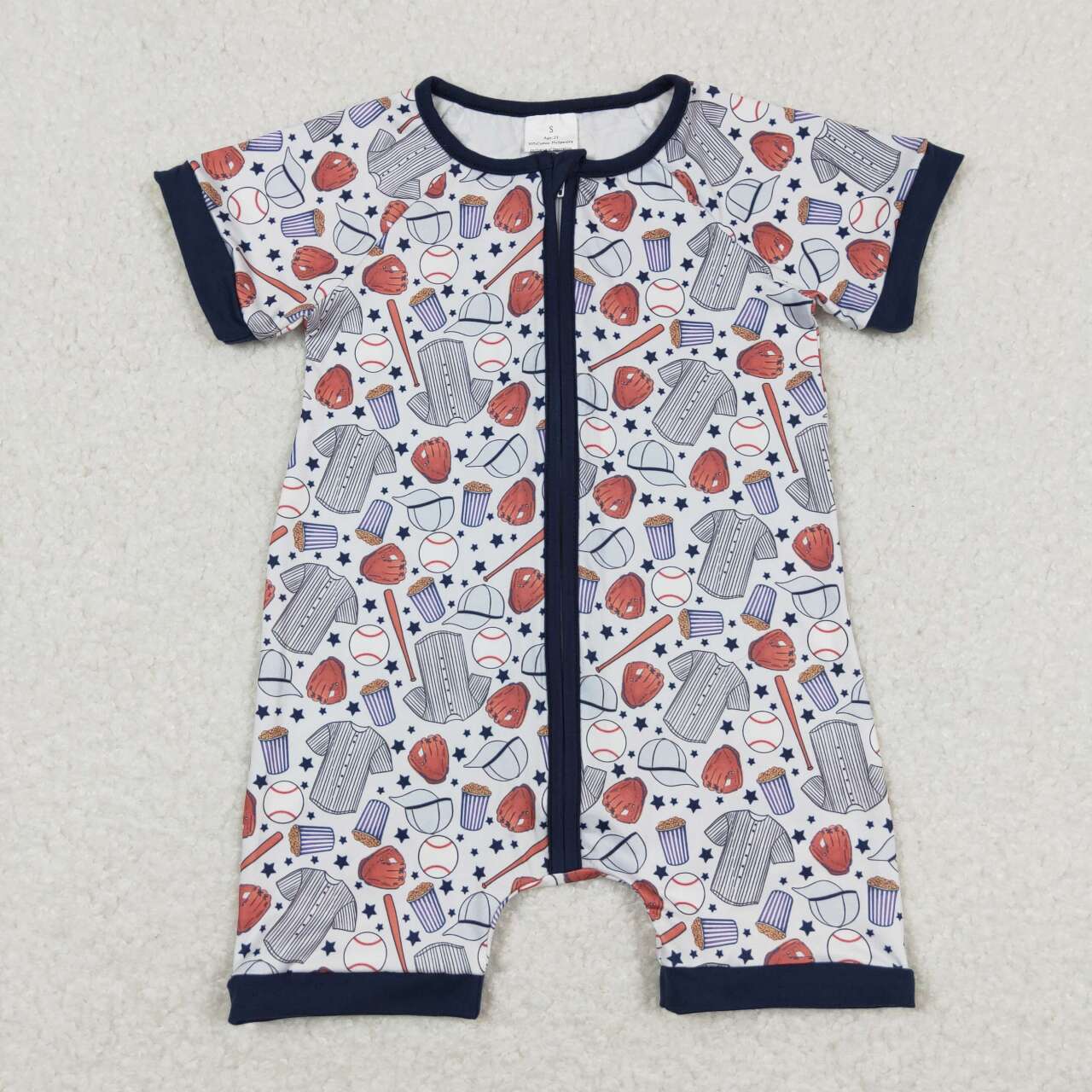 baby boy short sleeve baseball zip romper