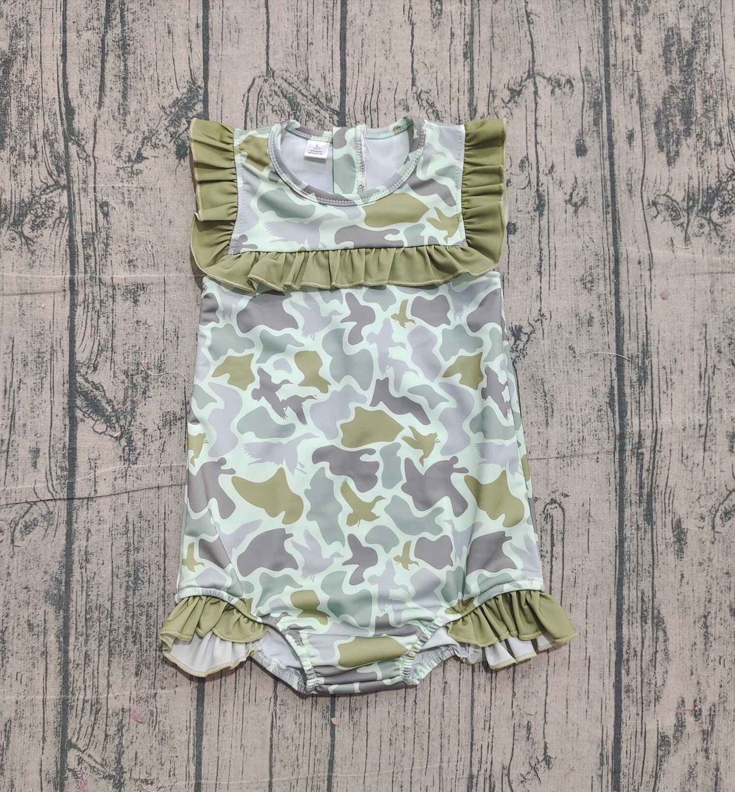Pre order one pieces camo ruffle girl swimsuit