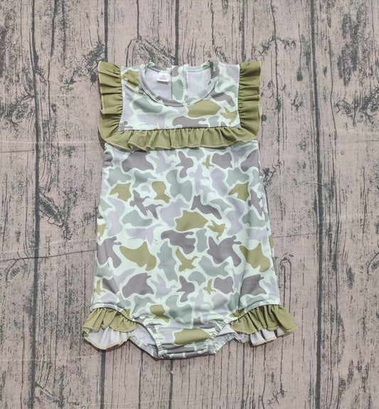 Pre order one pieces camo ruffle girl swimsuit
