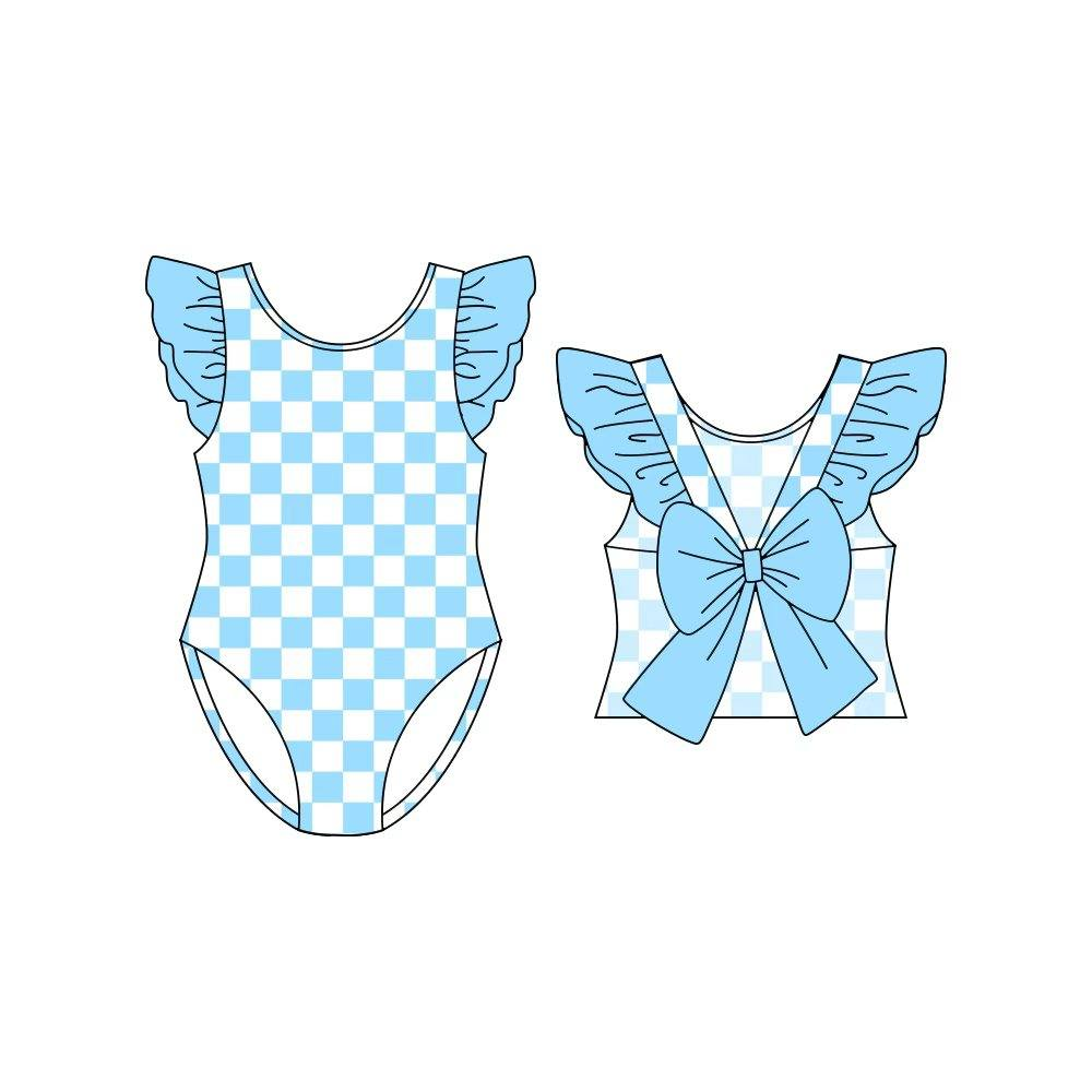 Pre order blue checkered one pieces swimsuit
