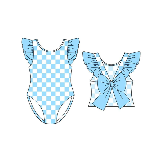 Pre order blue checkered one pieces swimsuit