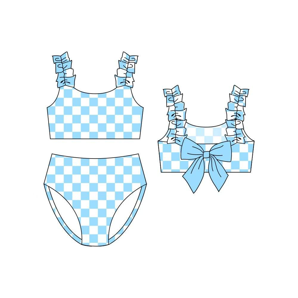 pre order blue checkered two pieces swimsuit