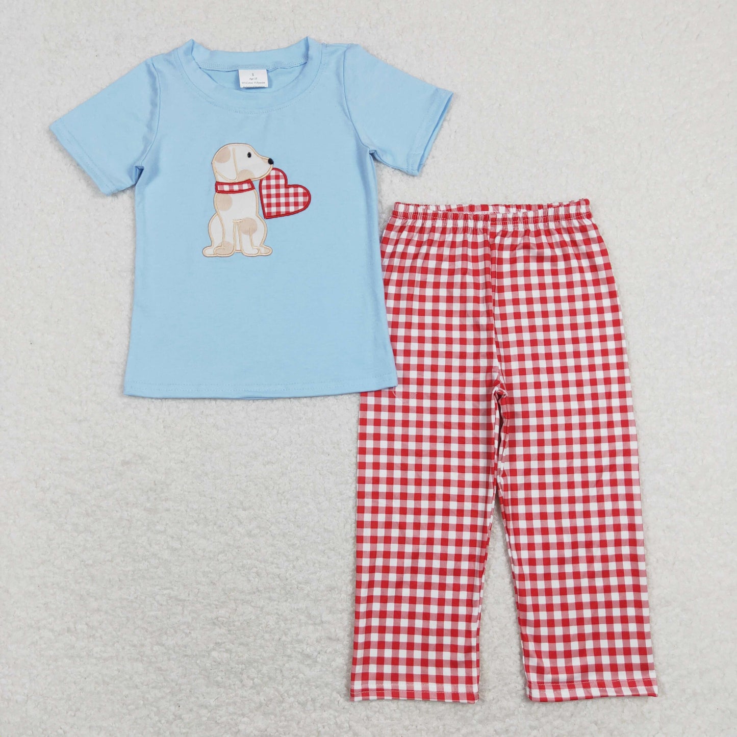 baby boy valentine dog heart embroidery pants set