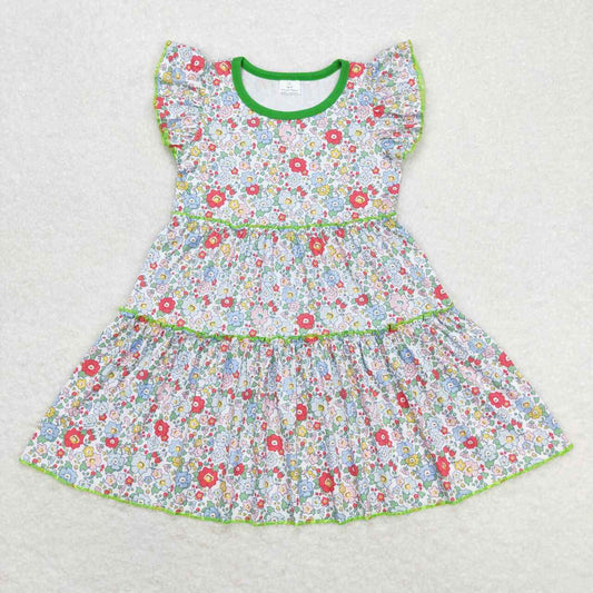 flutter sleeve pretty flower twirl dress