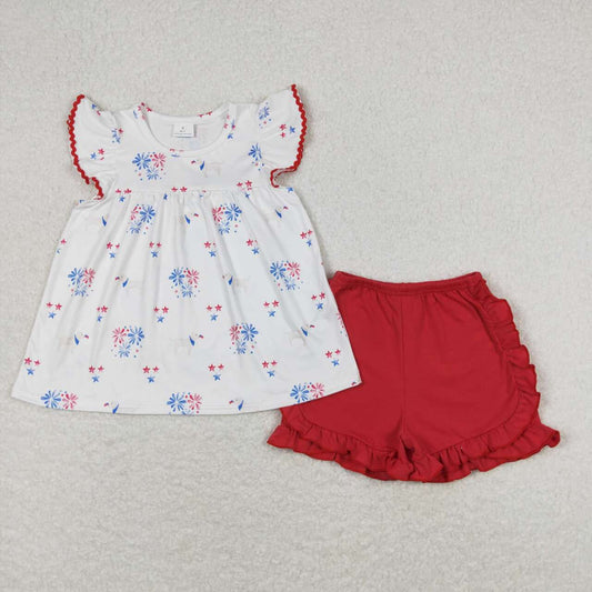 fireworks tunic red ruffle shorts set girl patriotic clothes