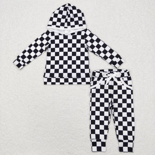 boy long sleeve black checkered hoodie outfit
