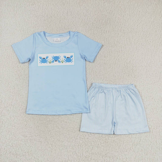 blue crab print shorts set boy