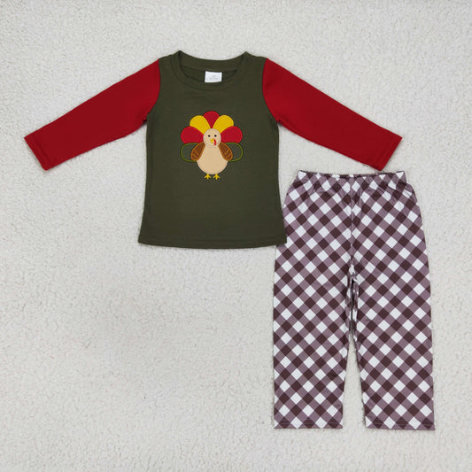 boy thanksgiving day clothing turkey embroidery pants set