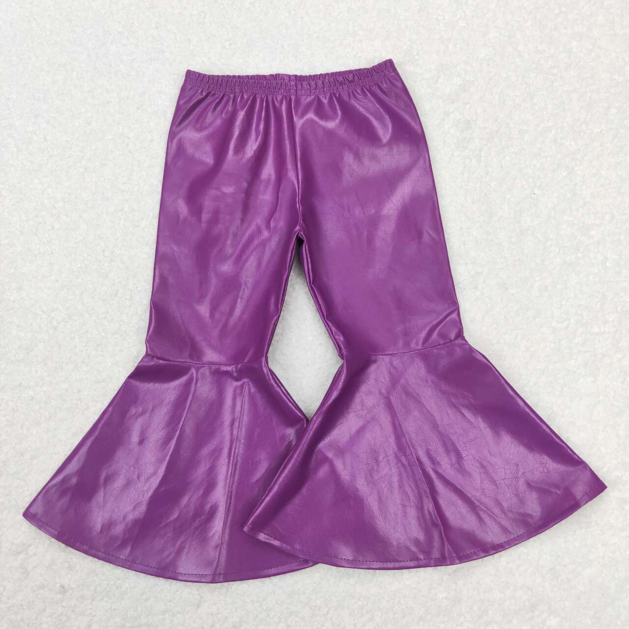 purple leather bell bottom pants