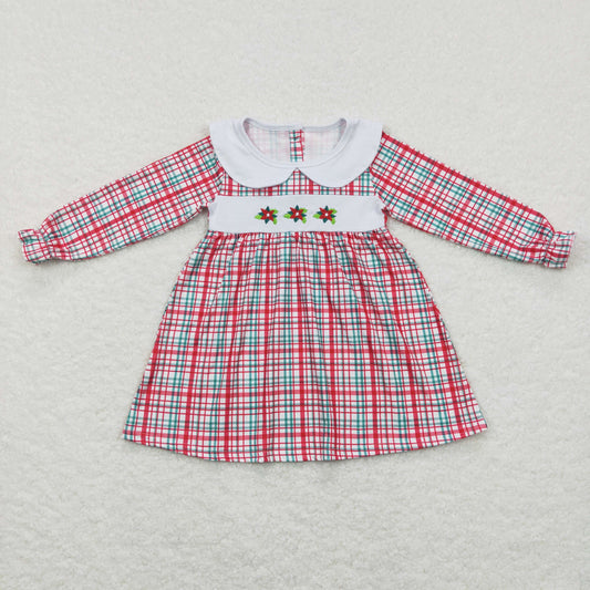 green white red gingham embroidery christmas dress