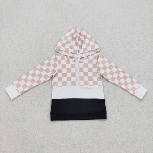 checkered zip hoodie top kids fall clothing