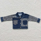 Dark Blue Leopard Denim Jacket