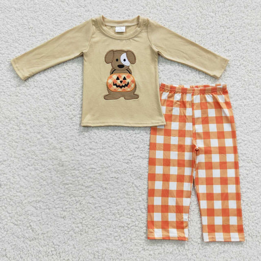 trick or treat puppy embroidery outfit boys pants set