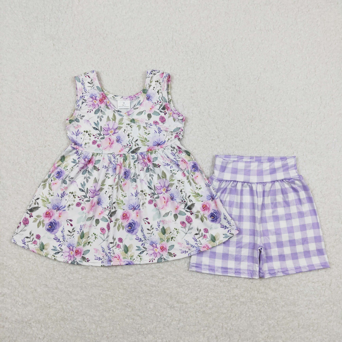 lavender flower peplum plaid shorts girls clothes