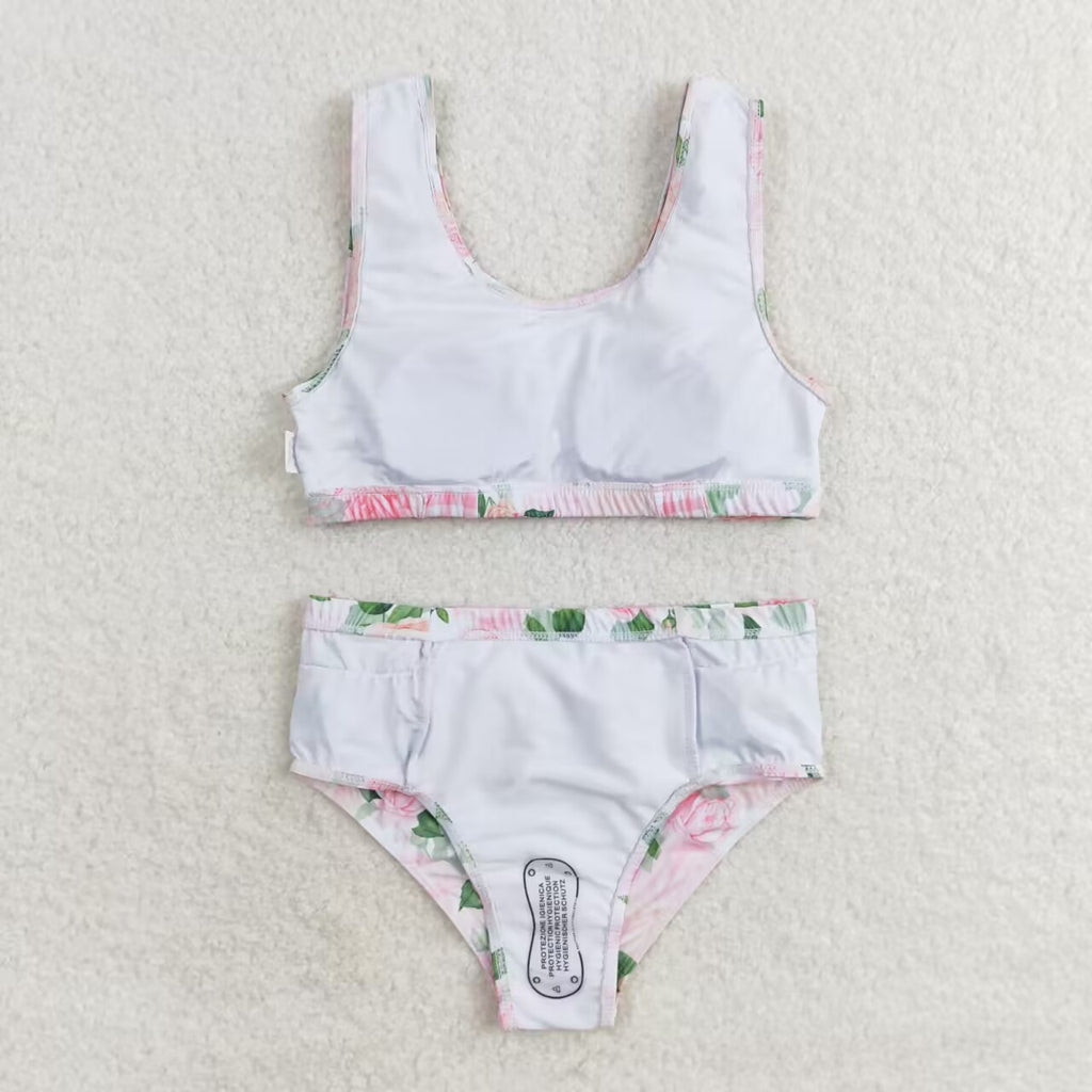 pink floral two piece ruffle swimsuit girl swimwear