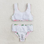 pink floral two piece ruffle swimsuit girl swimwear