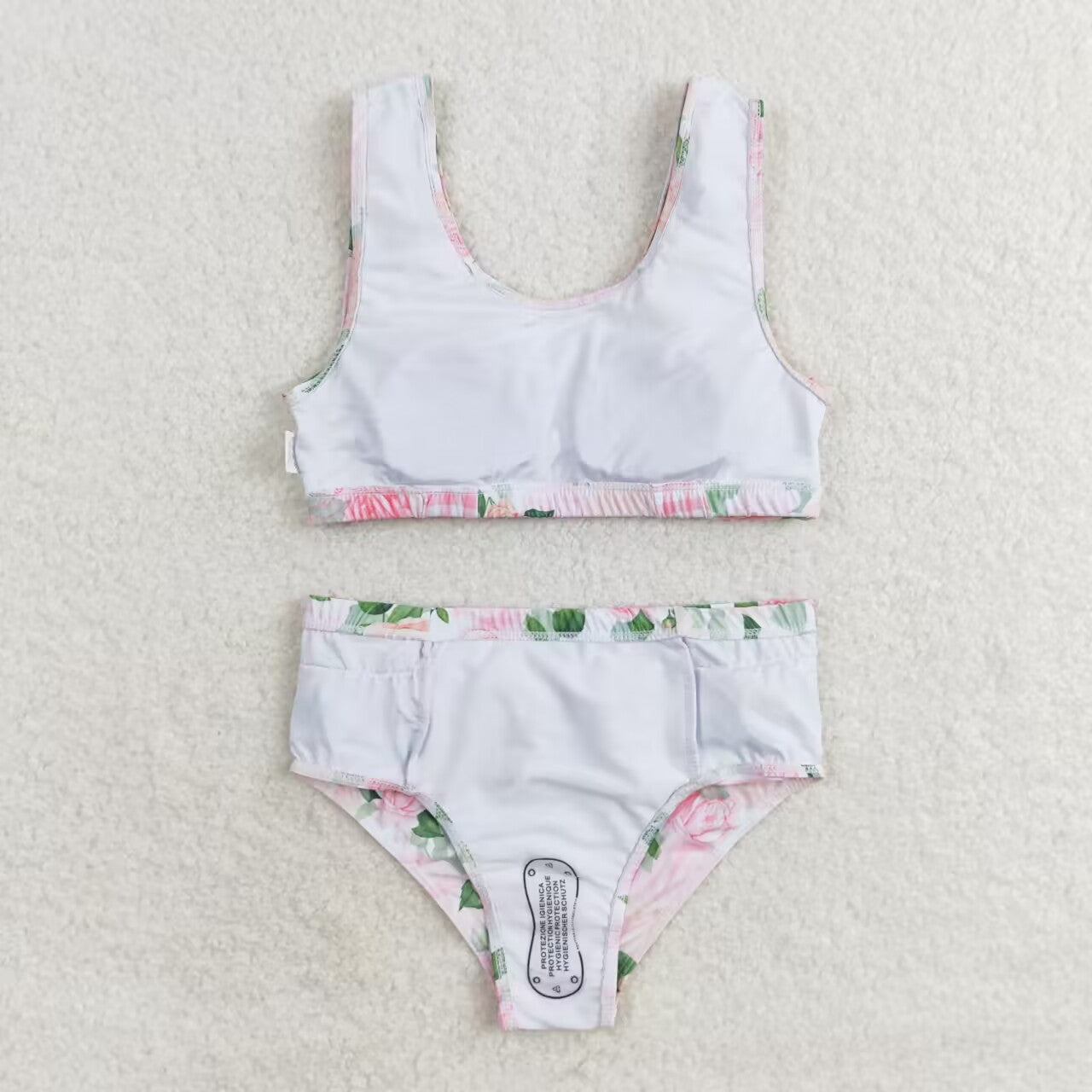 pink floral two piece ruffle swimsuit girl swimwear