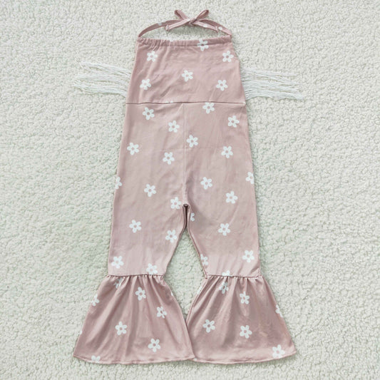 small flower print girls pink fringe jumpsuit