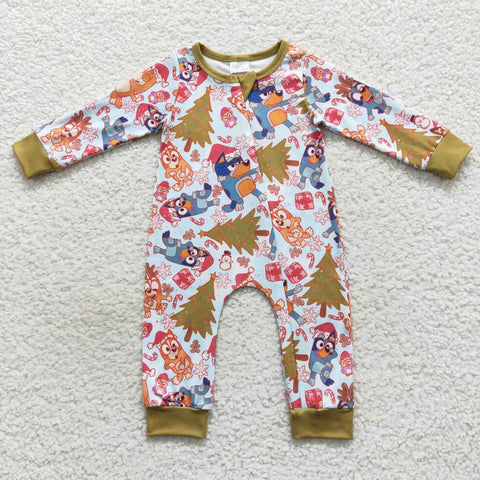 Christmas blu*y print baby boy sleeper green zipper PJs