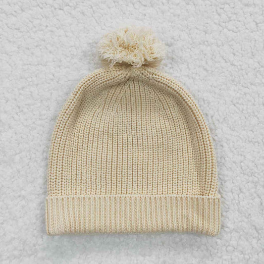 Cream wool pom pom cap