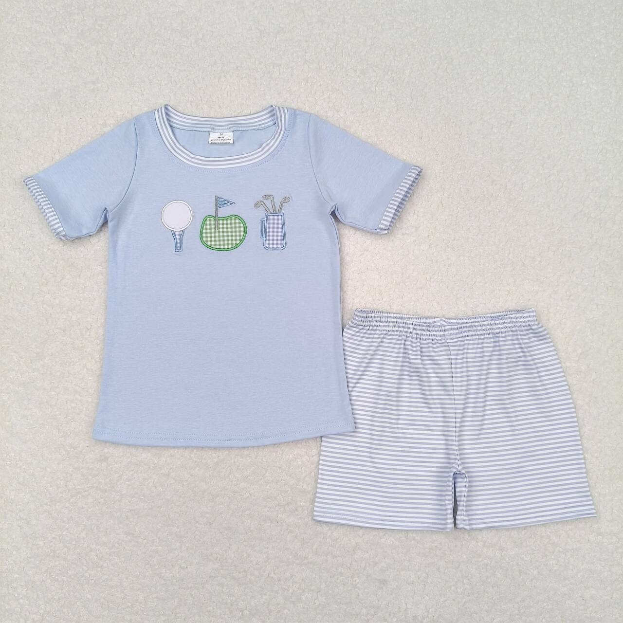 blue golf embroidery baby boy shorts set