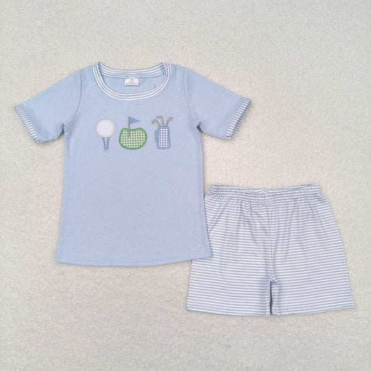blue golf embroidery baby boy shorts set