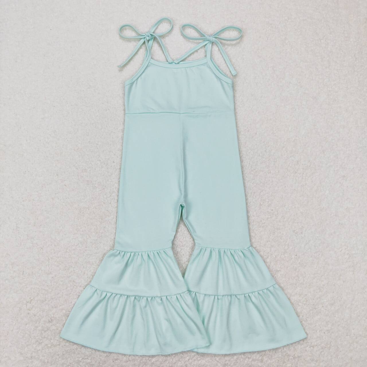 cotton solid mint green strap bell bottom jumpsuit