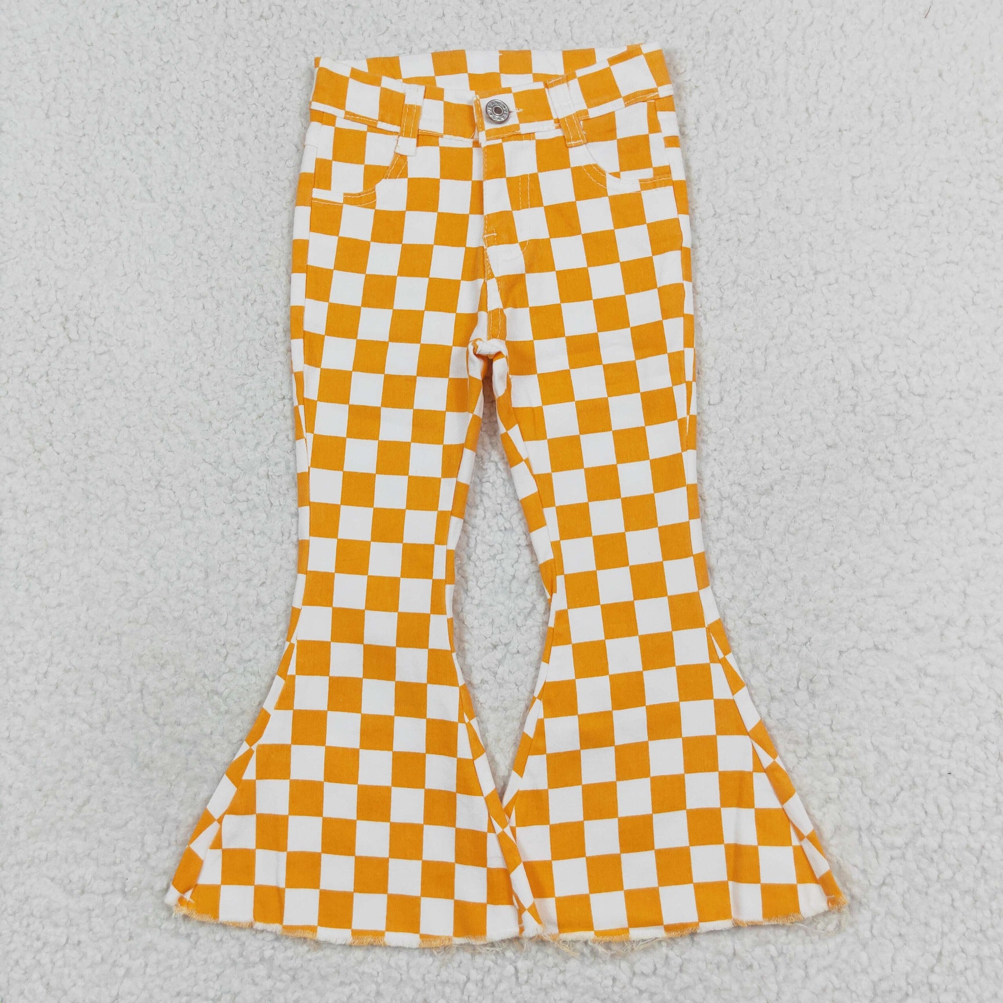 orange checkered denim pants girl jeans
