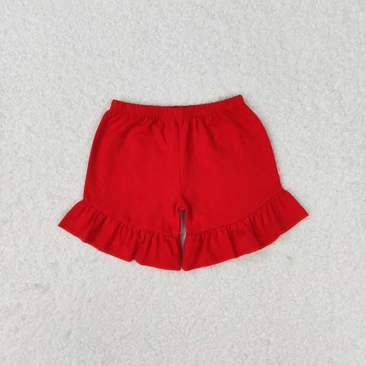 solid red cotton girl summer ruffle shorts