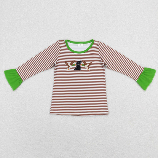 girl long sleeve stripe duck embroidery pullover