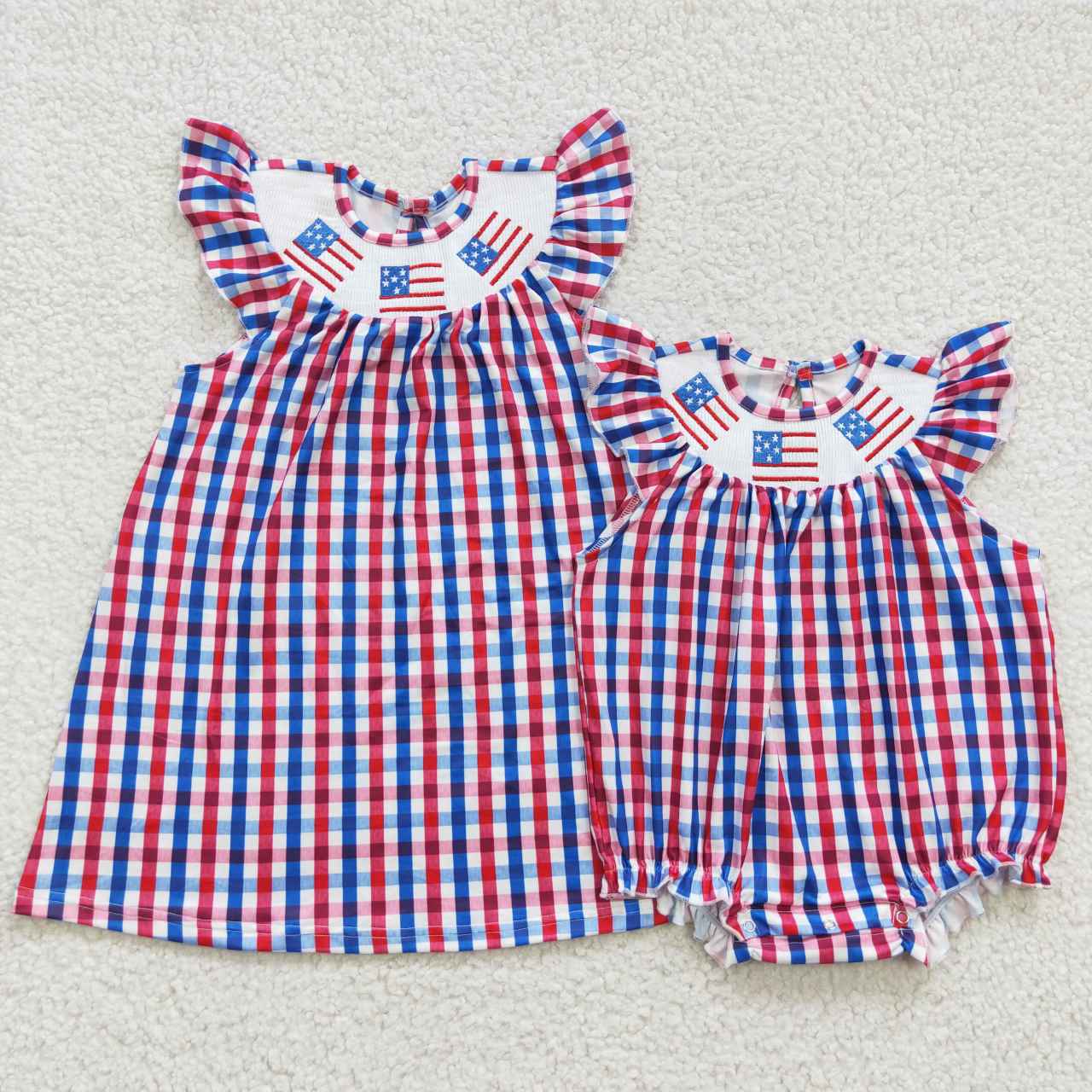 4th of July plaid flag smocked dress