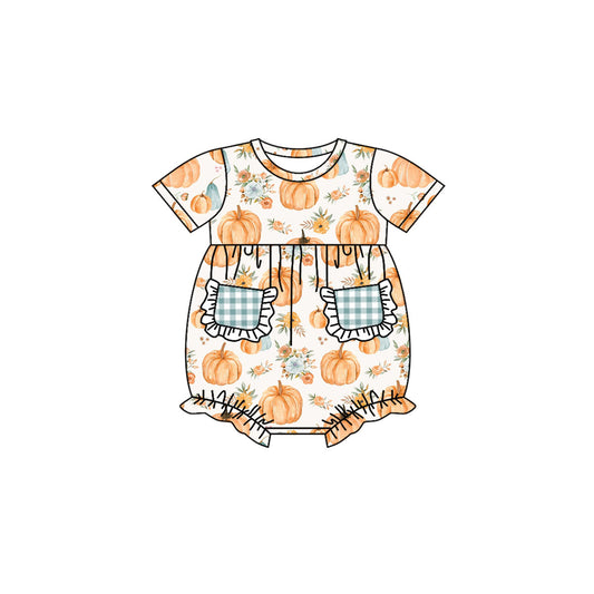 Pre order infant pumpkin romper with pocket