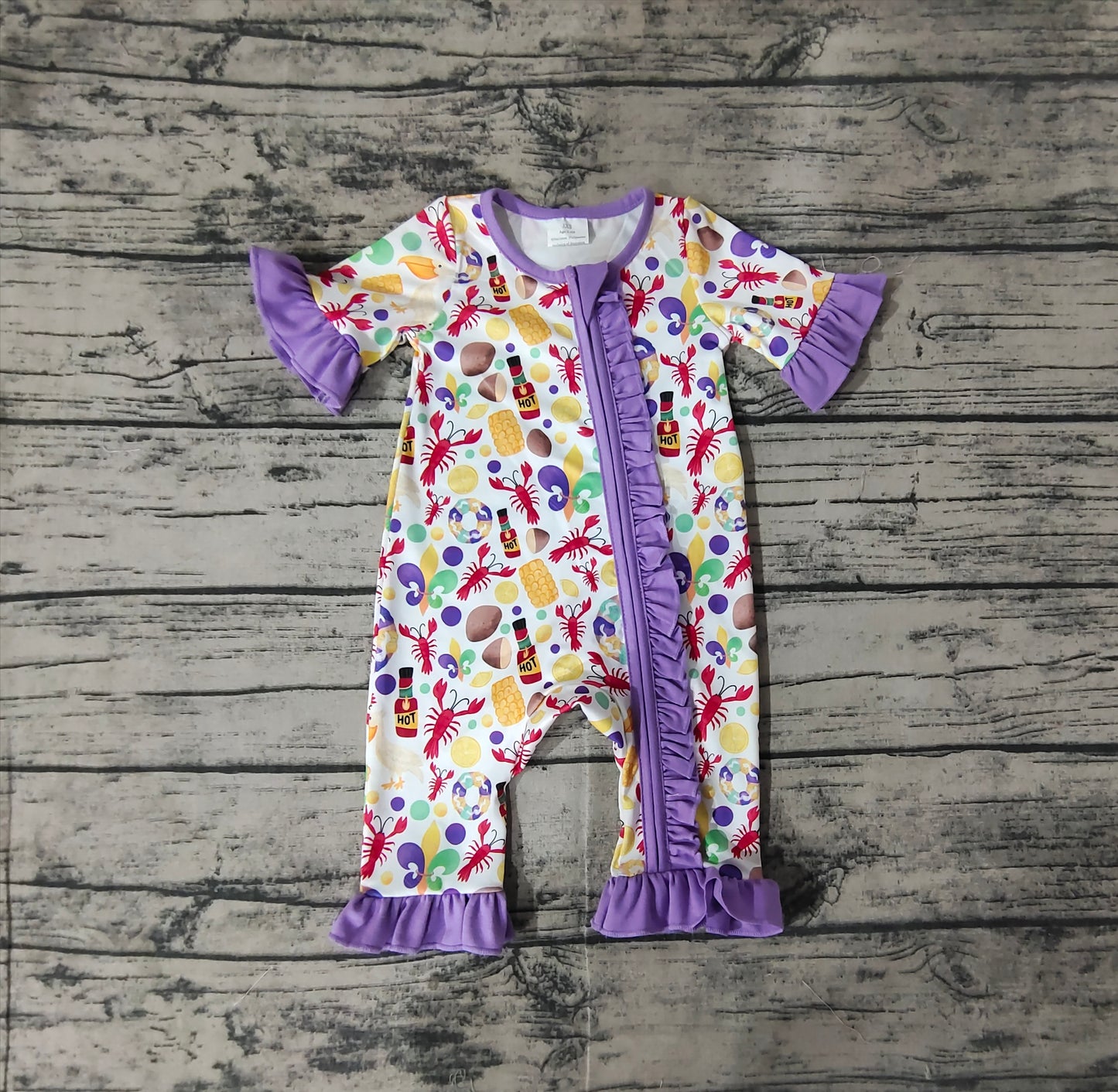 Pre order baby girl mardi gras crawfish boil sleeper