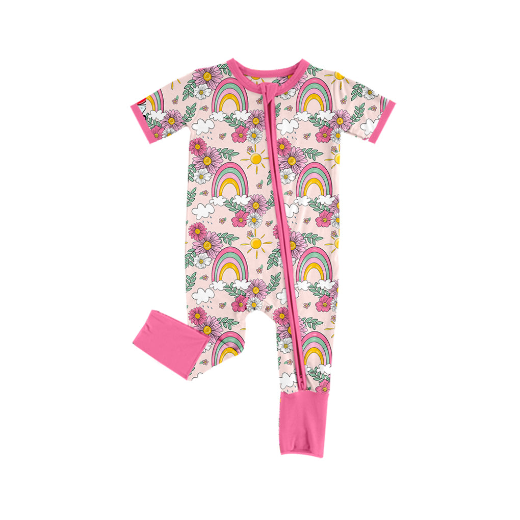 Pre order baby girl spring floral rainbow print sleeper