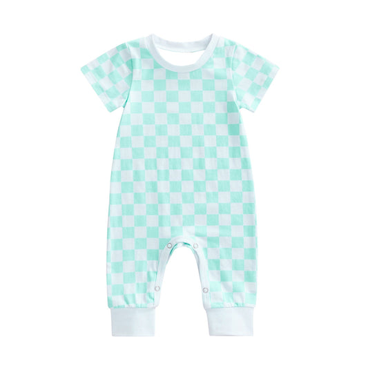 Pre order baby boy mint checkered romper