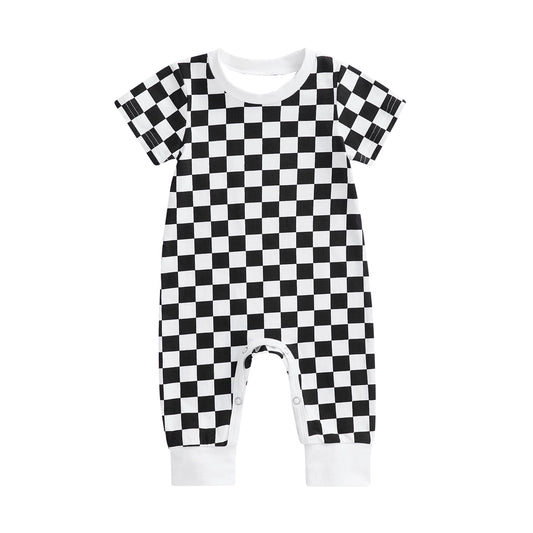 Pre order baby boy black checkered romper