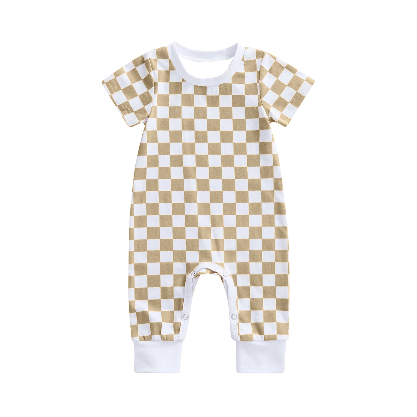 Pre order baby boy brown checkered romper