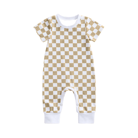 Pre order baby boy brown checkered romper