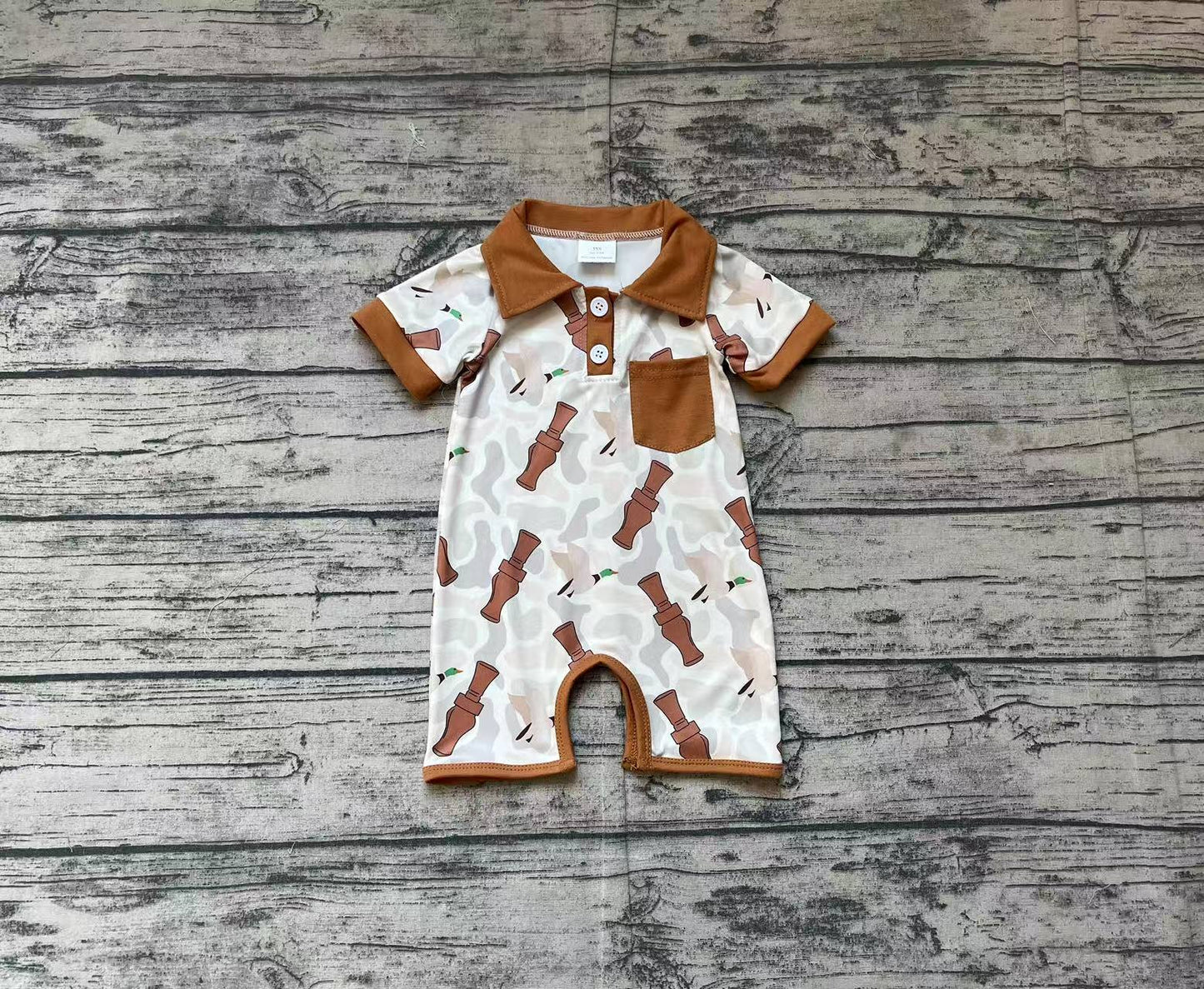 Pre order duck call print baby boy polo romper