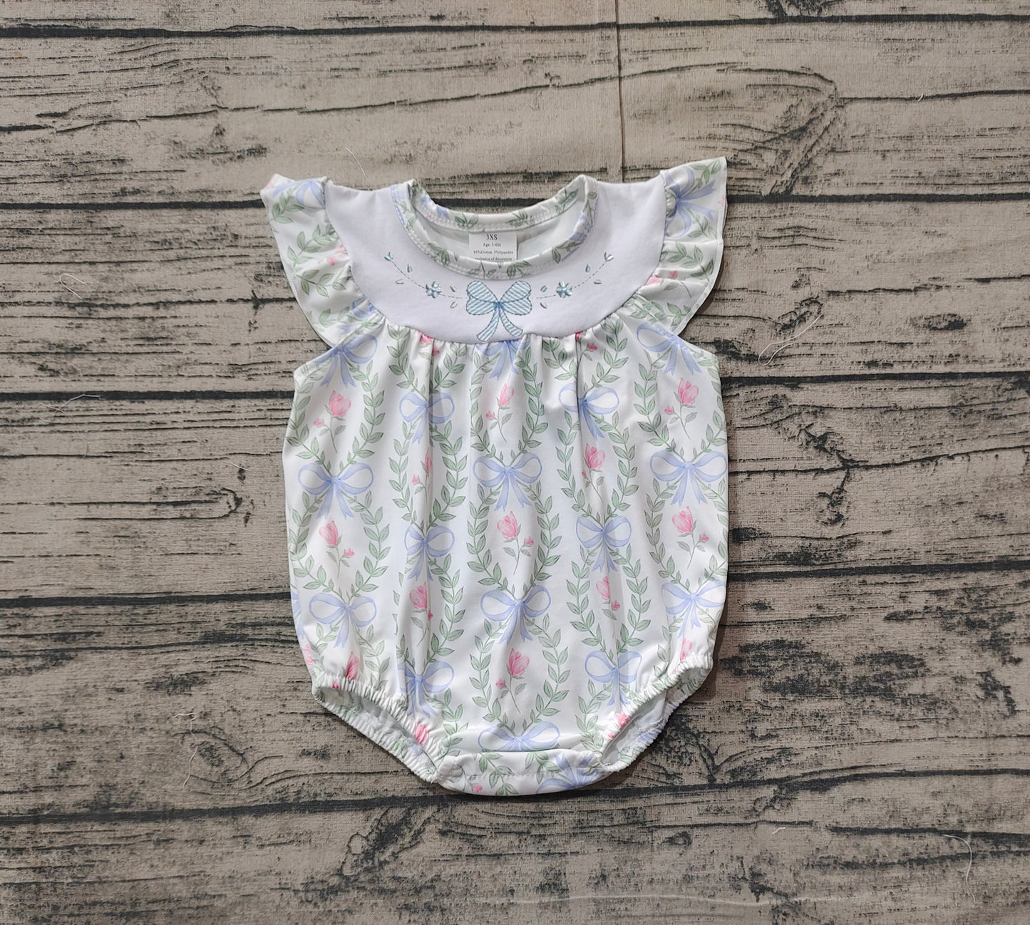 Pre order floral bows print bubbles baby girl clothing（do embroidery）