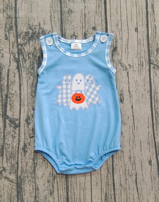 Pre order blue boo halloween boy romper (do embroidery)
