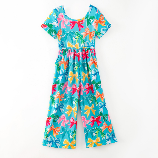 pre order colorful bows short sleeve jumpsuit