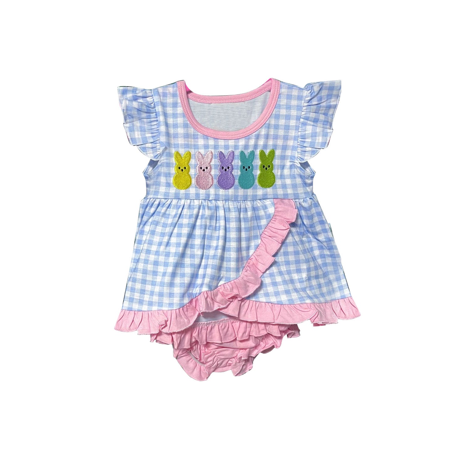 Pre order pink plaid bunny easter baby girl romper