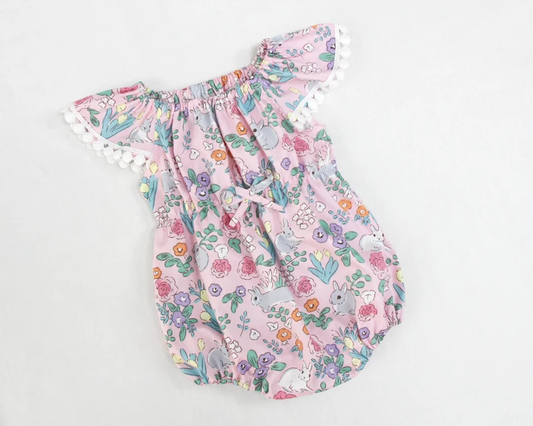 Pre order floral rabbit easter baby girl bubble