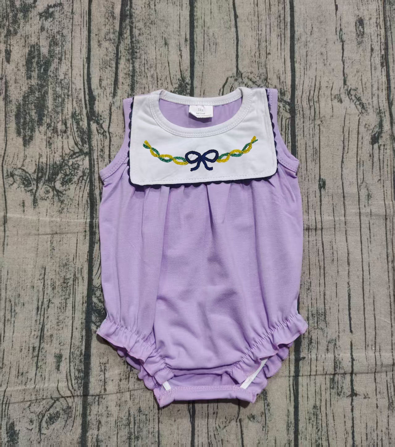 Pre order mardi gras baby girl bubble (do embroidery)