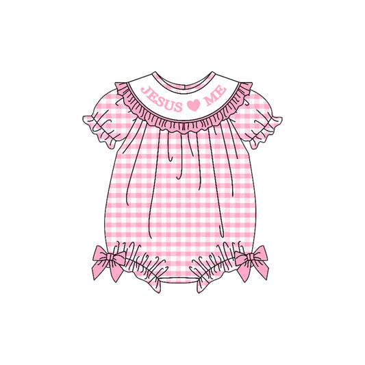 Pre order jesus loves me pink plaid baby girl bubble