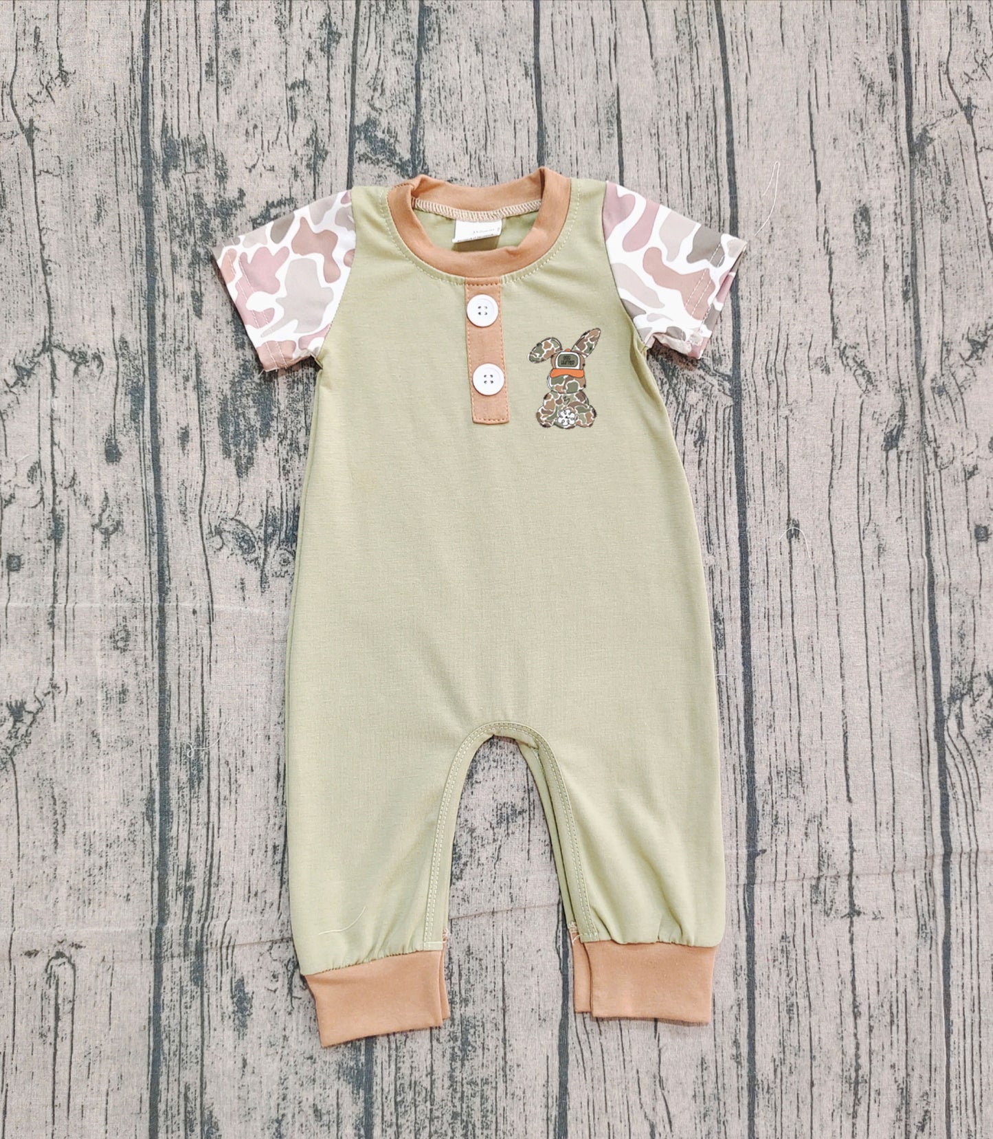 Pre order camo bunny easter baby boy romper (do embroidery)