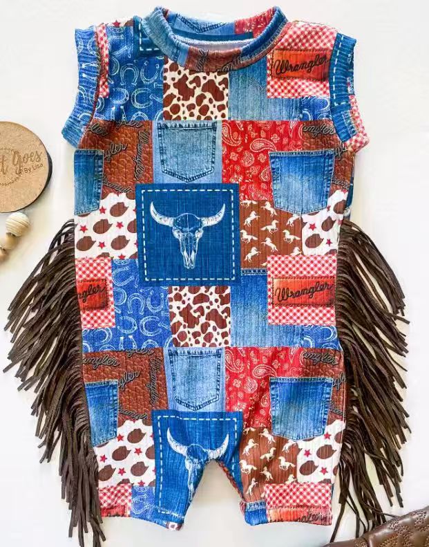 Pre order wild west cowboy wran*ler fringe romper