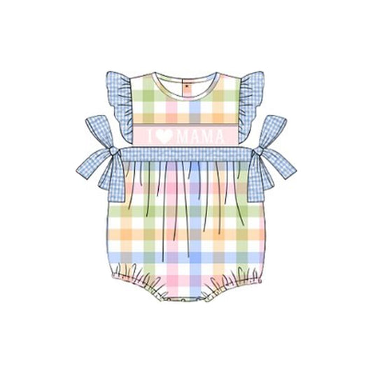 Pre order i love mama colorful plaid  girl bubble