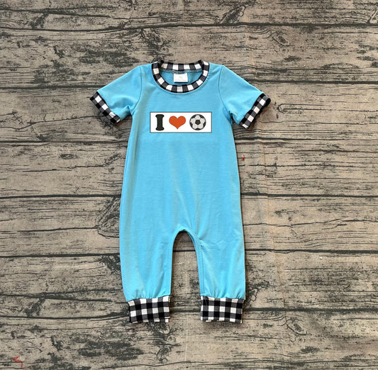 Pre order i love soccer boy romper (do embroidery)